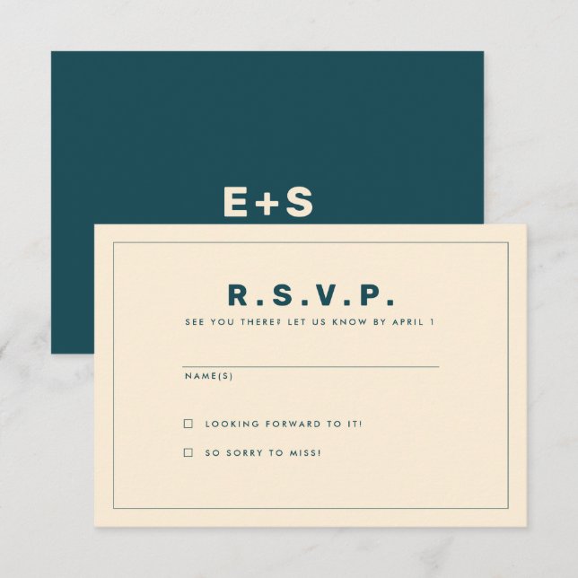 Aquamarine und beige Wes Anderson Inspiriert RSVP- Einladung (Vorne/Hinten)