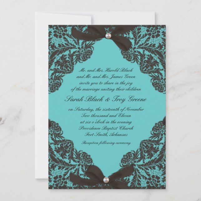 Aquamarine und Black Lace Hochzeit Einladung (Vorderseite)