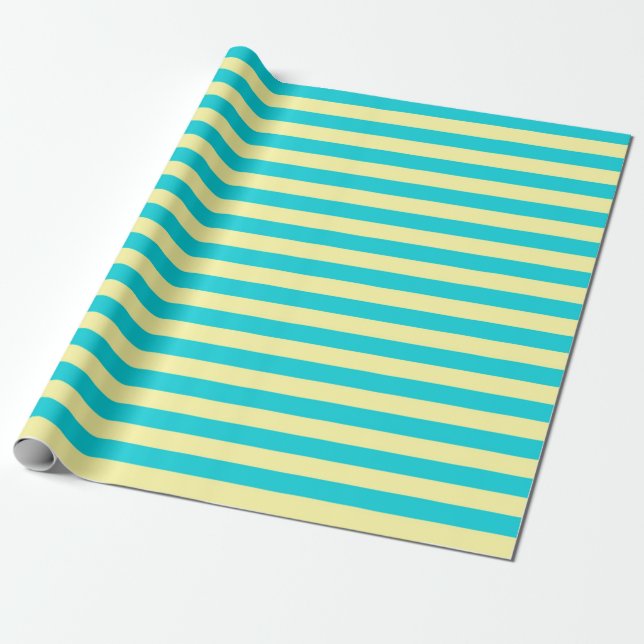 Aquamarine und blassgelbe Streifen Geschenkpapier (Ungerollt)