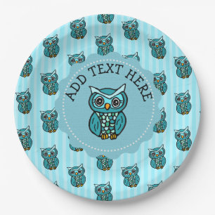 Aquamarine und blaue Eule Pappteller
