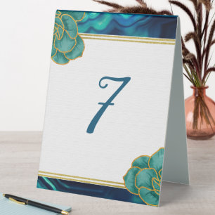 Aquamarine und blaue Floral Agate Tischaufsteller