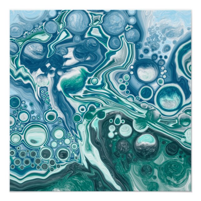 Aquamarine und blaue türkisfarbene Wasserblasen Poster (Vorderseite)