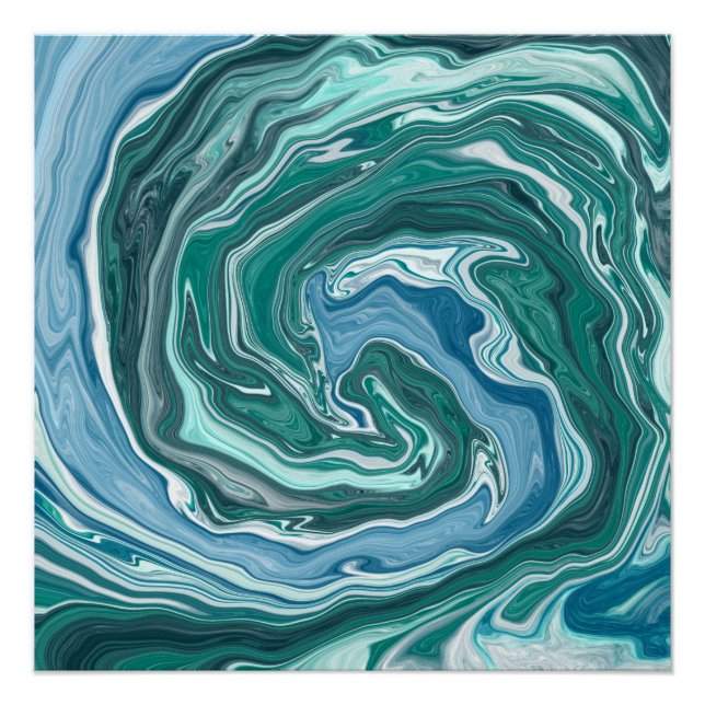 Aquamarine und blaue türkisfarbene Wirbel im Wasse Poster (Vorderseite)