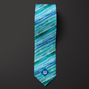 Aquamarine und blaue Wasserfarbe Streifen Krawatte