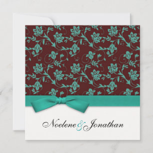 Aquamarine und braune Blume Hochzeit Einladung