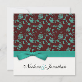 Aquamarine und braune Blume Hochzeit Einladung
