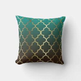 Aquamarine und braune Mischung | Goldquatrefolienm Kissen