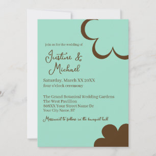 Aquamarine und braune Retro-Blume Hochzeit Einladung