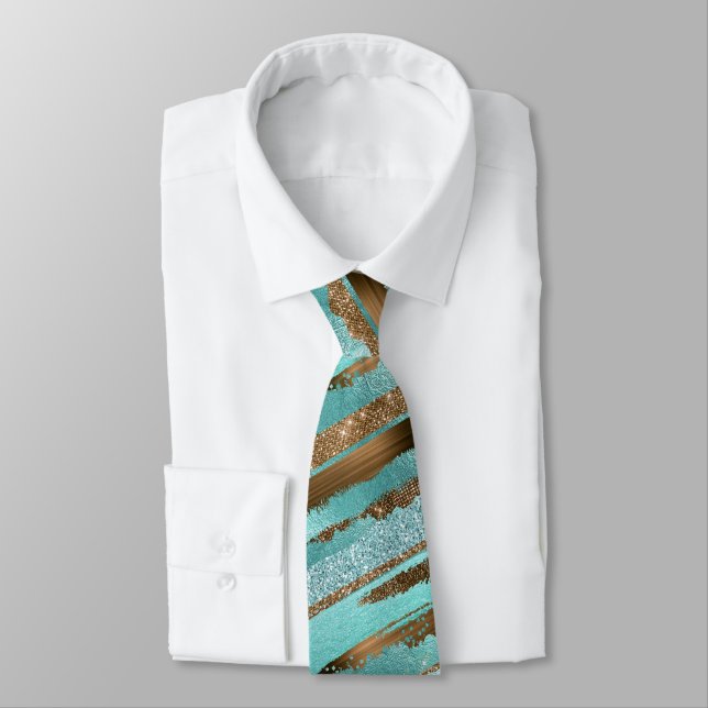 Aquamarine und BronzeGlitzershine-Hals-Krawatte Krawatte (Gebunden)