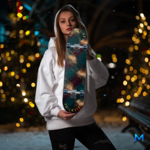 Aquamarine und Burgund Karierte Skateboard