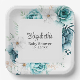 Aquamarine und cremefarbene Babydusche Pappteller
