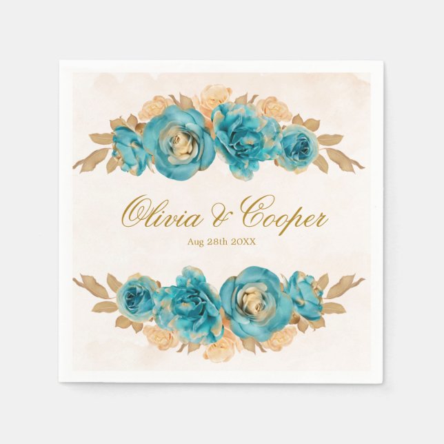 Aquamarine und cremefarbene Hochzeit von Florals Serviette (Vorderseite)