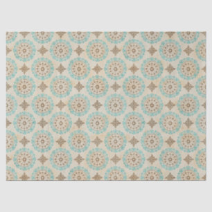 Aquamarine und cremefarbene Kreise auf Tan-Decoupa Seidenpapier