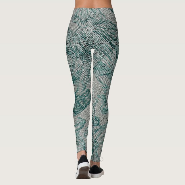 Aquamarine und cremefarbene Leggings (Rückseite)
