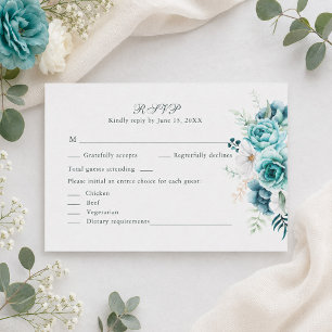 Aquamarine und cremefarbene Wildblumen mit RSVP-Ho RSVP Karte