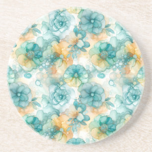 Aquamarine und gelbe Blumen - Illustration des Alk Getränkeuntersetzer
