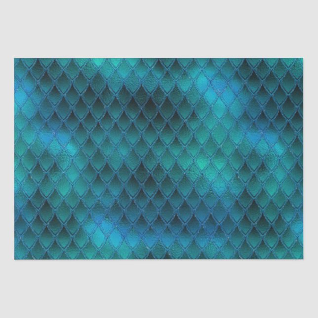 Aquamarine und Glitzer-Drachenskala schimmern Seidenpapier (Vorderseite)