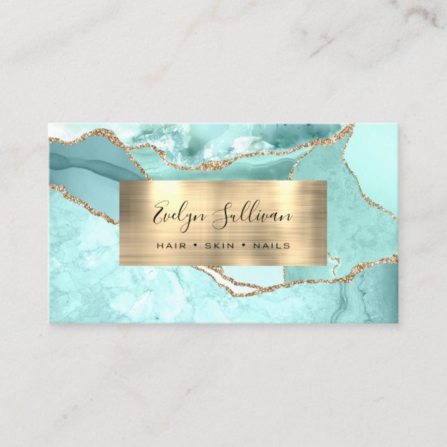 Aquamarine und Gold Agate Business Card Visitenkarte (Vorderseite)