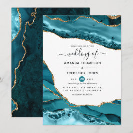 Aquamarine und Gold Agate Hochzeit Einladung