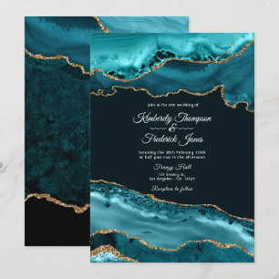 Aquamarine und Gold Agate Hochzeit Einladung