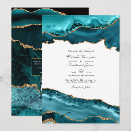 Aquamarine und Gold Agate QR Code UAWG Wedding Einladung