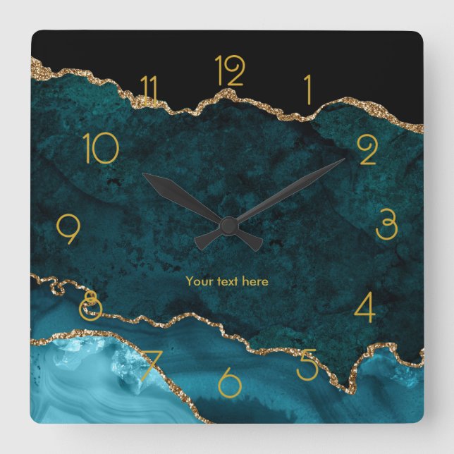 Aquamarine und Gold-Agate-Uhr der Personalisierten Quadratische Wanduhr (Vorderseite)