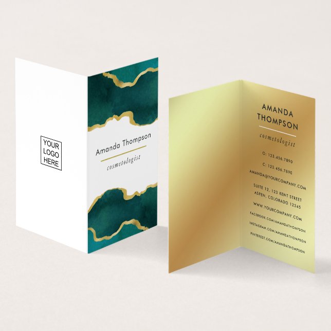 Aquamarine und Gold Geode Agate Stone Business Car Visitenkarten (Innenseite und Außenseite)