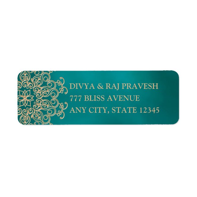 AQUAMARINE UND GOLD INDISCHE INSPIRIERTE ADRESSE E (Vorne)