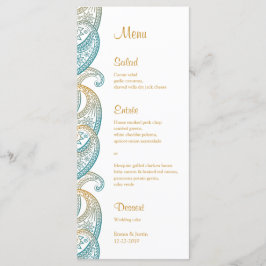 Aquamarine und Gold Paisley Indian Wedding Rackcar Menükarte
