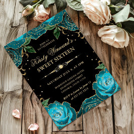 Aquamarine und Gold-Rose Floral 16 . Geburtstag Einladung