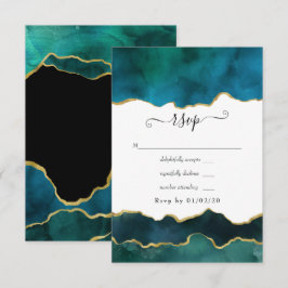 Aquamarine und Gold Strata Agate Wedding RSVP Karte