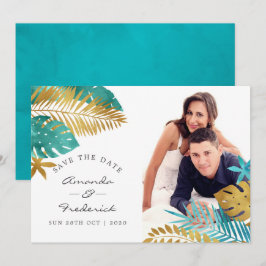 Aquamarine und Gold Tropical Wedding retten das Da Einladung