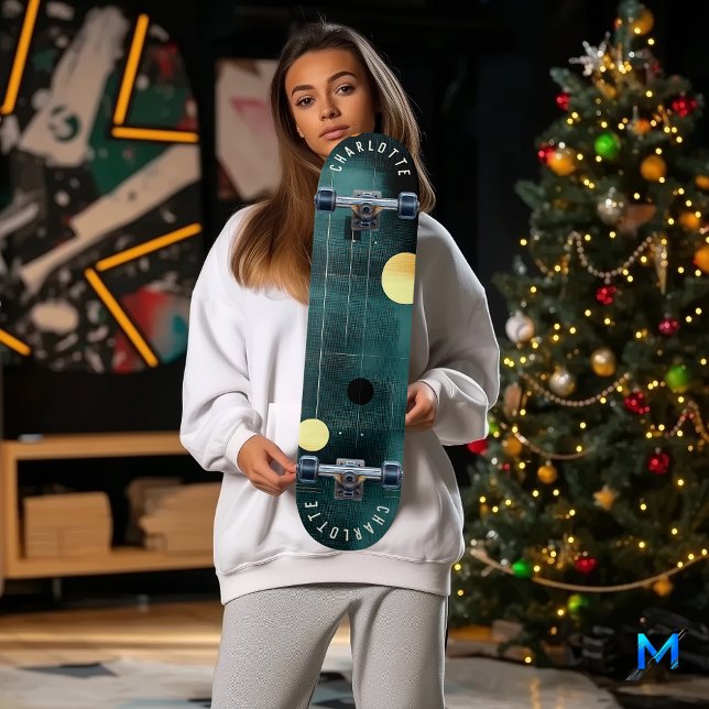 Aquamarine und goldene Abstrakte Geometrische Skat Skateboard (Von Creator hochgeladen)
