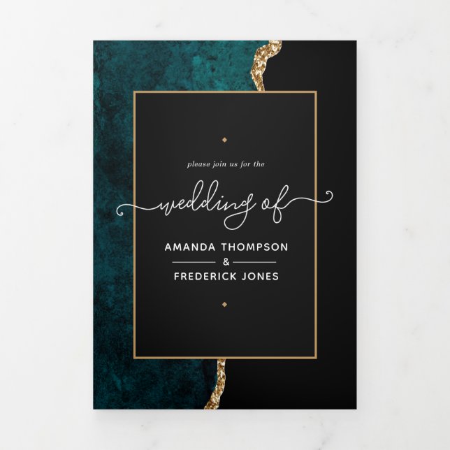 Aquamarine und goldene Agate Hochzeit - Einladung  (Cover)