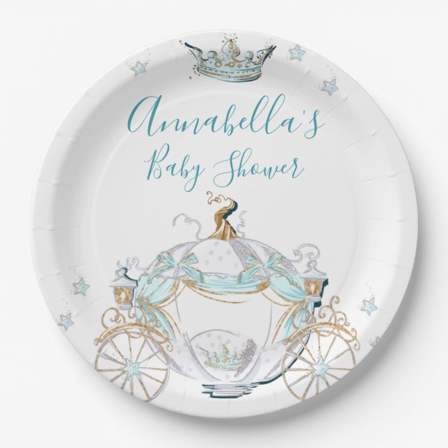Aquamarine und goldene Aschenputtel Pappteller (Vorderseite)