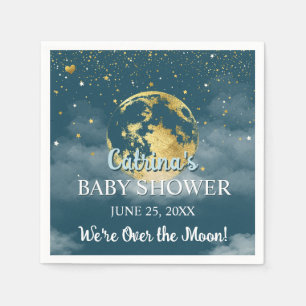 Aquamarine und goldene Babydusche über dem Mond un Serviette