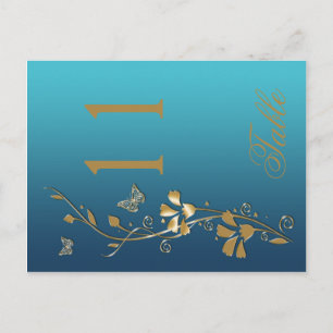 Aquamarine und goldene Blüte mit Schmetterlinge Ti Postkarte
