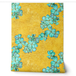 Aquamarine und goldene Blüten Tapete