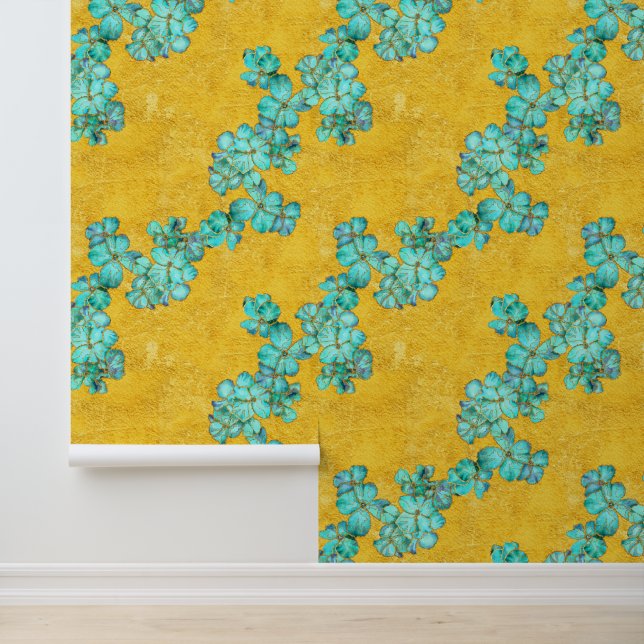Aquamarine und goldene Blüten Tapete (Anwendung)