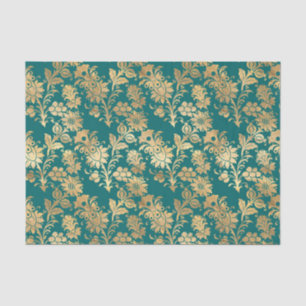 Aquamarine und goldene Blütendamast Seidenpapier