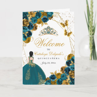 Aquamarine und goldene Butterfly-Quinceanera Einladung