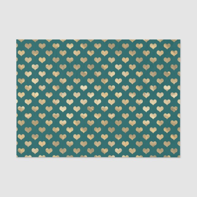 Aquamarine und goldene Herzen Seidenpapier (Vorderseite)