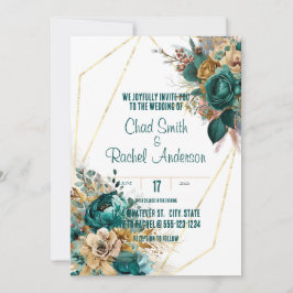 Aquamarine und goldene Hochzeit Einladung