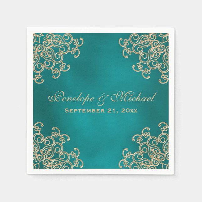 Aquamarine und goldene Hochzeit im indischen Stil Serviette (Vorderseite)