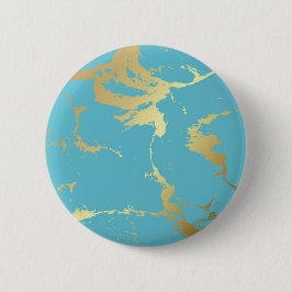 Aquamarine und goldene Marmorlackierung Abstrakte  Button
