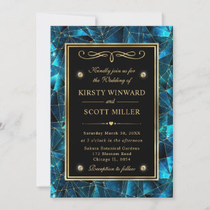 Aquamarine und goldene Midnight Crystal Galaxy Wed Einladung