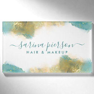 Aquamarine und goldene, moderne Kunst Flüssige Aqu Namenschild