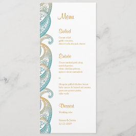 Aquamarine und goldene Paisley Wedding Menükarte