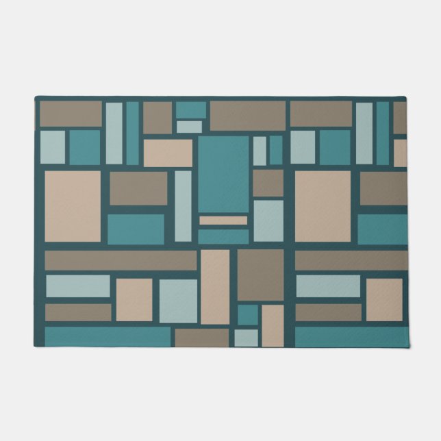 Aquamarine und goldene Rechtecke im Mittelalter Fußmatte (Vorderseite)