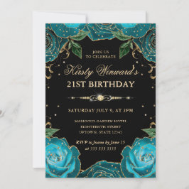 Aquamarine und goldene Rose am 21. Geburtstag Einladung
